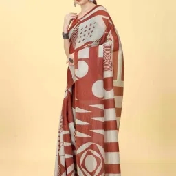 Silk Land Maroon Printed Saree With Unstitched Blouse image 3