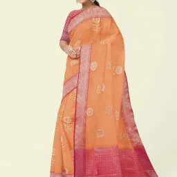 Banarasi Silk Works Peach Cotton Woven Saree With Unstitched Blouse image 3