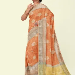 Banarasi Silk Works Peach Woven Saree With Unstitched Blouse image 3