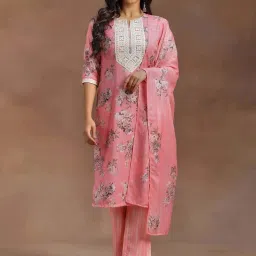 Libas Pink Cotton Printed Kurta Pant Set With Dupatta image 1