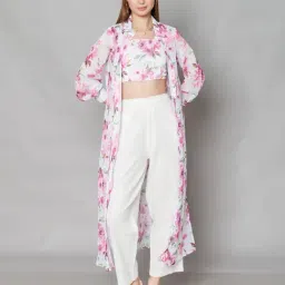 Zink London White Printed Crop Top With Shrug-image-39