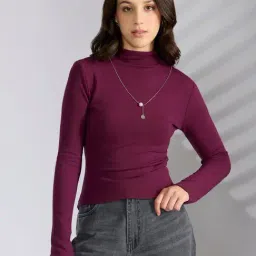 SHOWOFFFF Purple Cotton Solid Top-picture-43