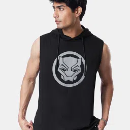 The Souled Store Black Official Black Panther Regular Fit Printed Hooded Sweatshirt image 1