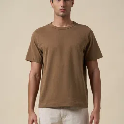 selected homme Selected Brown Cotton Regular Fit T-Shirt image 1