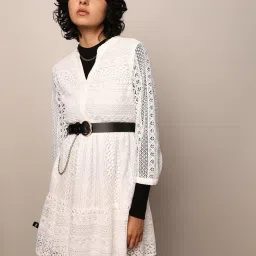 Only White Self Design A Line Dress image 1