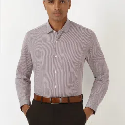 Peter England Maroon Regular Fit Striped Shirt image 1