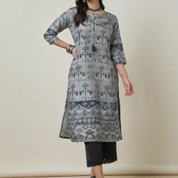 Soch Grey Printed Straight Kurta image 1