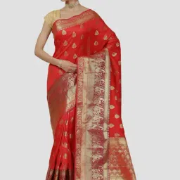 Banarasi Silk Works Red Cotton Woven Saree With Unstitched Blouse-picture-17