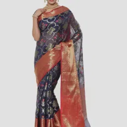 Banarasi Silk Works Navy Woven Saree With Unstitched Blouse-picture-20