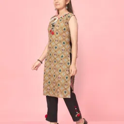Aarika Kids Light Olive & Black Printed Kurti with Pants image 3