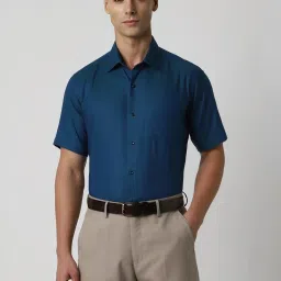 Van Heusen Navy Cotton Regular Fit Printed Shirt image 1