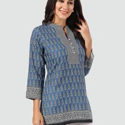 Saree Swarg Blue Printed A Line Short Kurti image 3