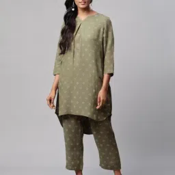 linen club woman Linen Club Women Olive Printed Kurta-picture-22