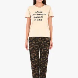 Clovia Beige Graphic Print Pajama Set-image-48