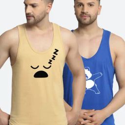 Friskers Multi Cotton Slim Fit Printed Gym Vest - Pack of 2-picture-29