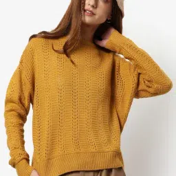 Campus Sutra Mustard Regular Fit Sweater-image-0