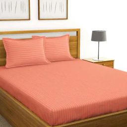 Bianca Hilton Stripes Orange 210 TC Cotton Double Bedsheet with 2 Pillow Covers-picture-16