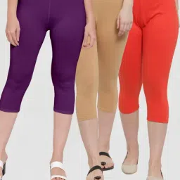 Gracit Purple & Beige Mid Rise Capris - Pack Of 3-image-8