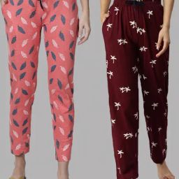 Kryptic Maroon & Pink Printed Pure Cotton Elasticated Waist Band Regular Fit Pyjamas - Pack of 2-picture-13
