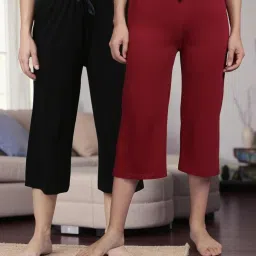 Kryptic Black & Maroon Solid Capris - Pack Of 2 image 1