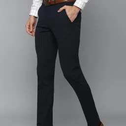 Louis Philippe Permapress Navy Blue Slim Fit Striped Trousers image 3