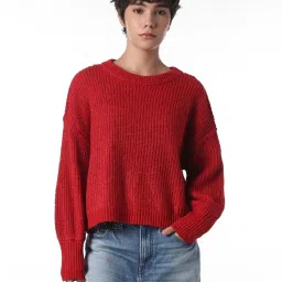Only Red Blended Woven Design Pullover image 1