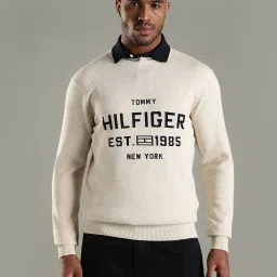 Tommy Hilfiger Beige Cotton Regular Fit Logo Printed Sweatshirt image 1