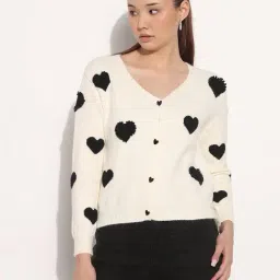 SHOWOFFFF Off White Cotton Graphic Cardigan-image-43