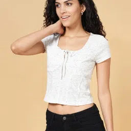 YU by Pantaloons Off-White Cotton Printed Top image 3