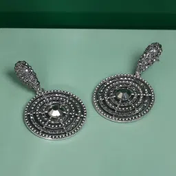 Sohi women's crystal circular lined drop earrings silver image 1