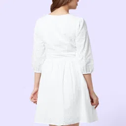 YU by Pantaloons White Cotton Self Pattern A-Line Dress image 3