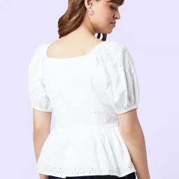 YU by Pantaloons White Cotton Self Pattern Top image 3