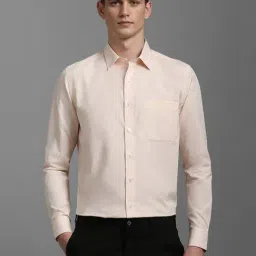 Louis Philippe Peach Cotton Slim Fit Printed Shirt-image-2