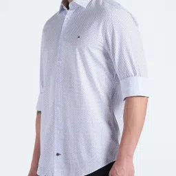 Tommy Hilfiger White & Light Blue Cotton Regular Fit Printed Shirt image 3