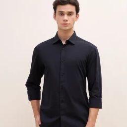 Iconic Black Slim fit Solid Shirt-picture-0