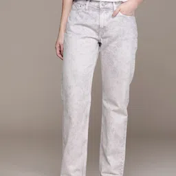 Calvin Klein Jeans Women Straight Fit Low-Rise Bleached Pure Cotton Jeans-image-1