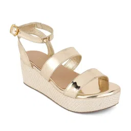 Iconics Women's Gold Ankle Strap Wedges image 3
