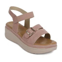 Iconics Women's Peach Ankle Strap Wedges image 3