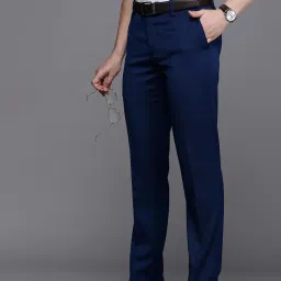 Peter England Elite Navy Slim Fit Texture Trousers image 3