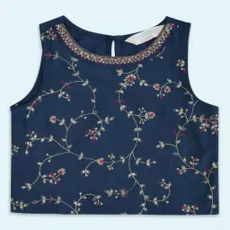 Akkriti by Pantaloons Kids Teal Blue & Purple Embroidered Lehenga Cholis image 3