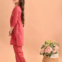 LilPicks Kids Red Embroidered Kurta with Plazzos image 3