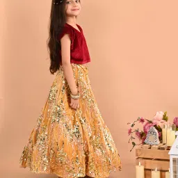 LilPicks Kids Maroon & Gold Embellished Lehenga with Choli image 3