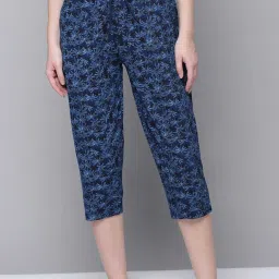 Kryptic Maroon & Blue Elasticated Waist Band Relaxed Fit Printed Cotton Capris - Pack of 2 image 3