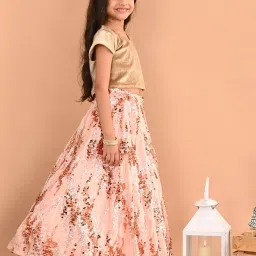 LilPicks Kids Gold & Peach Embellished Lehenga with Choli image 3