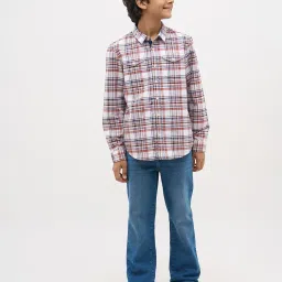 Jack & Jones Junior Boys Bright White Cotton Chequered Regular Fit Shirt image 1