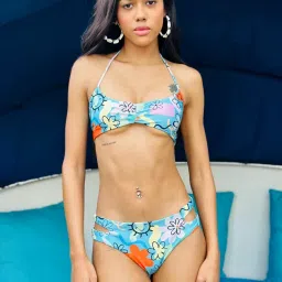 Trove Label Sky Blue Fitted Floral Print Bikini Set image 1