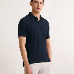 Arrow Blue Cotton Regular Fit Texture Polo T-Shirt image 3