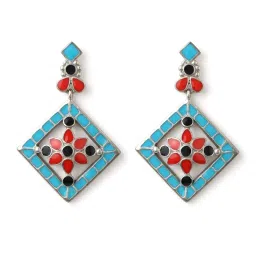 Estele Rhodium-Plated Oxidized Geometric Dangler Earrings for Women/Girls image 3