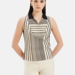Kazo Beige Striped Top-image-0