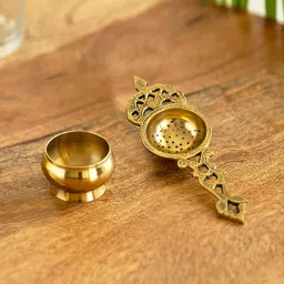 ExclusiveLane 'Jaali' Golden Brass Tea Strainer Set image 1